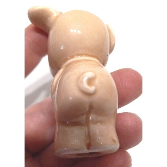 Porcelain Pink Pig Figurine 2 Inch Vintage Collectible Big Eyes One Ear Up Happy - Picture 10 of 10